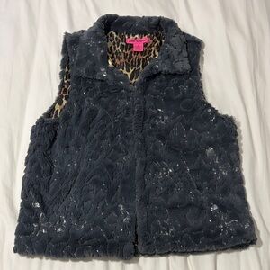 Betsey Johnson Gray Faux Fur Vest with Sequins